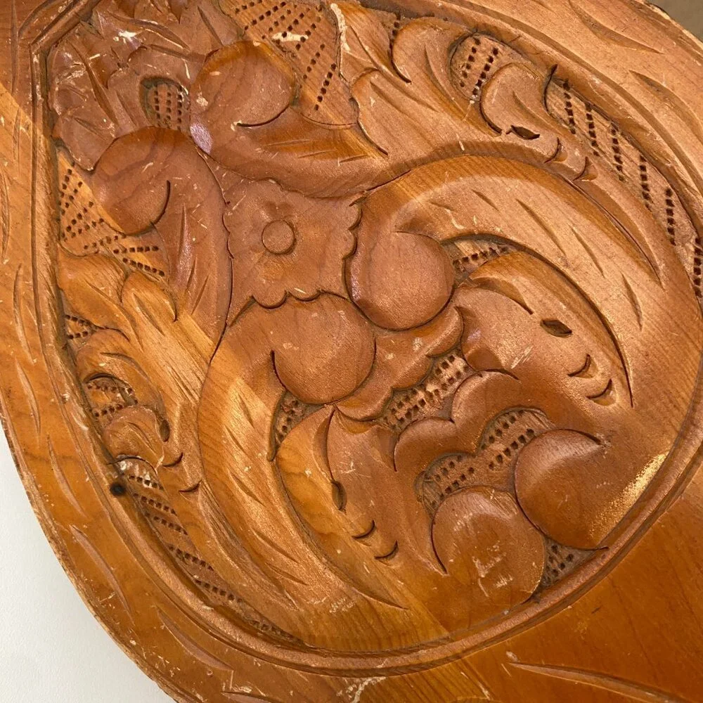 Vintage‎ Carved Wood Fireplace Bellow Ornate Leather & Metal 20.5